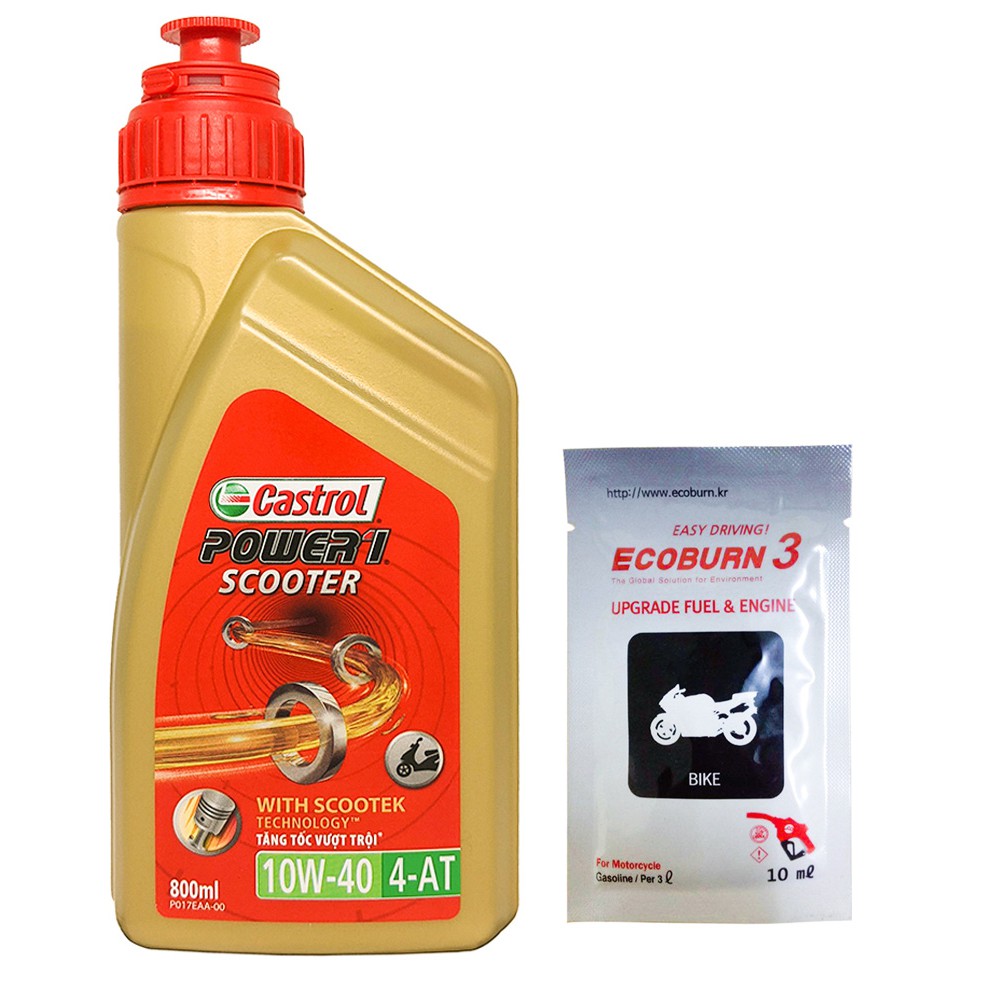 COMBO DẦU NHỚT TAY GA CASTROL POWER SCOOTER 10W40 0.8 L (800ML)+ PHỤ GIA LÀM SẠCH ĐỘNG CƠ