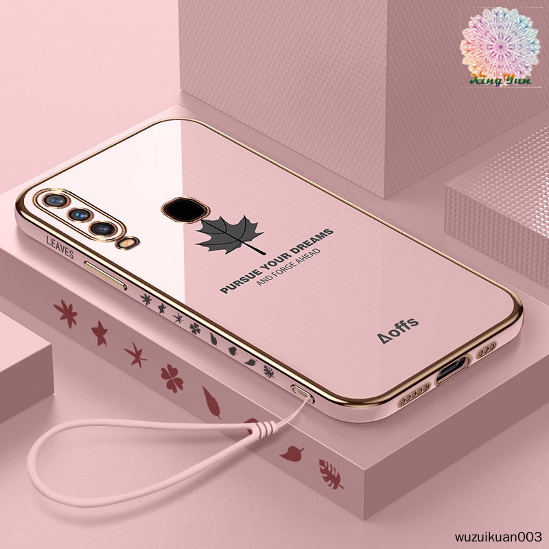 Ốp Điện Thoại Mềm Họa Tiết Lá Phong Có Dây Đeo Cho VIVO Y11 Y19 Y17 Y15 Y12 Y3 Y02S 2022