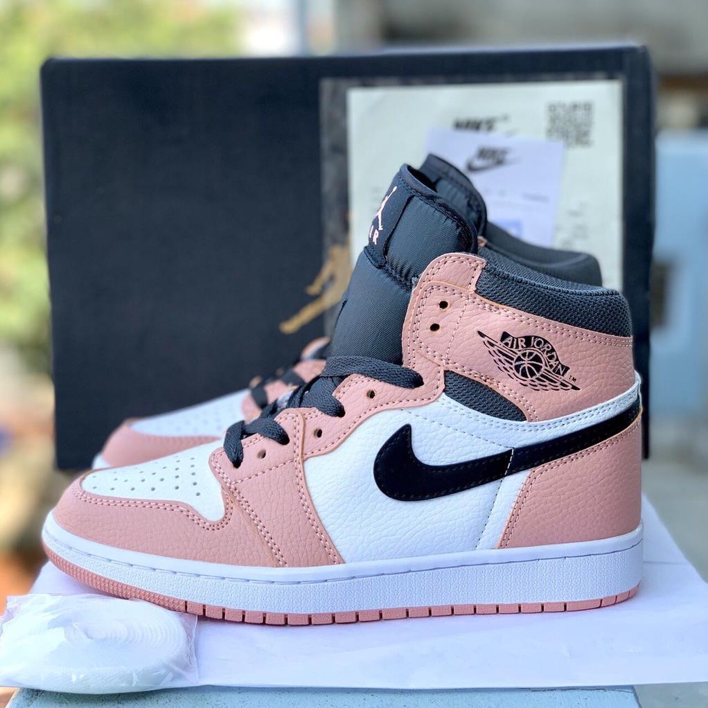 Giày Jordan Hồng cao cổ nữ, Giày Jordan 1 cổ cao màu hồng vạch đen bản đẹp dễ phối đồ, Sneaker cổ cao nữ
