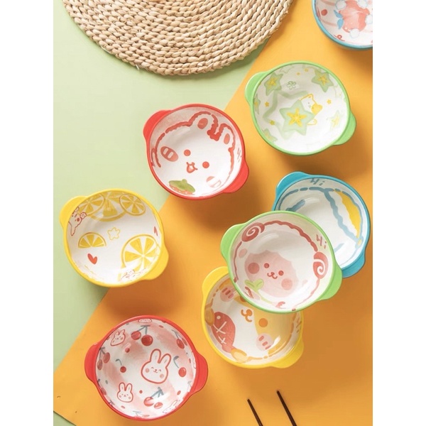 Bát ăn cơm Chén bát sứ cho bé ăn dặm hoạ tiết hoạt hình dễ thương decor bàn ăn