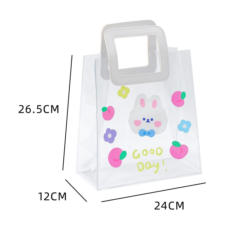 Túi Xách Tote Chất Liệu PVC Trong Suốt Chống Thấm Nước In Hoạ Tiết Gấu Hoạt Hình Dễ Thương