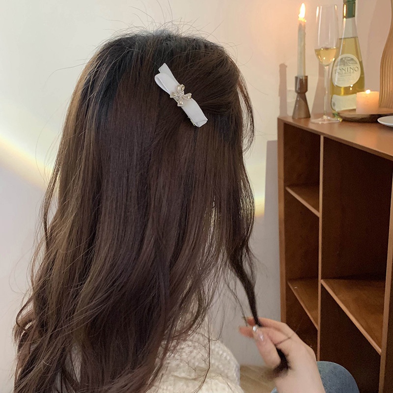 Kẹp Tóc Đính Nơ Màu Trắng Sữa Chất Lượng Cao Cho Nữ