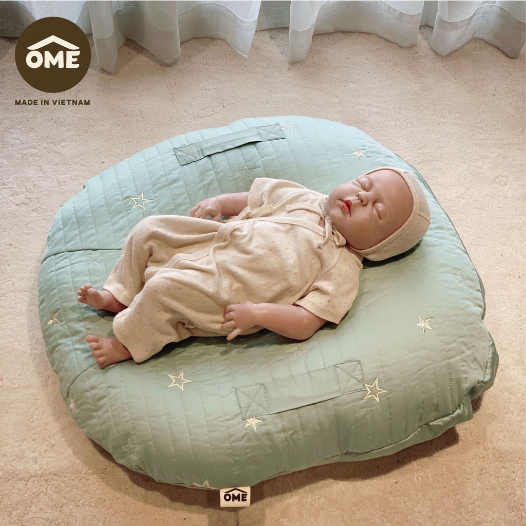 Gối Chống Trào Ngược Ome Hoạ Tiết Thêu Tay  Vải Cotton 100% Cotton Hàn Quốc An Toàn Cho Da Của Bé