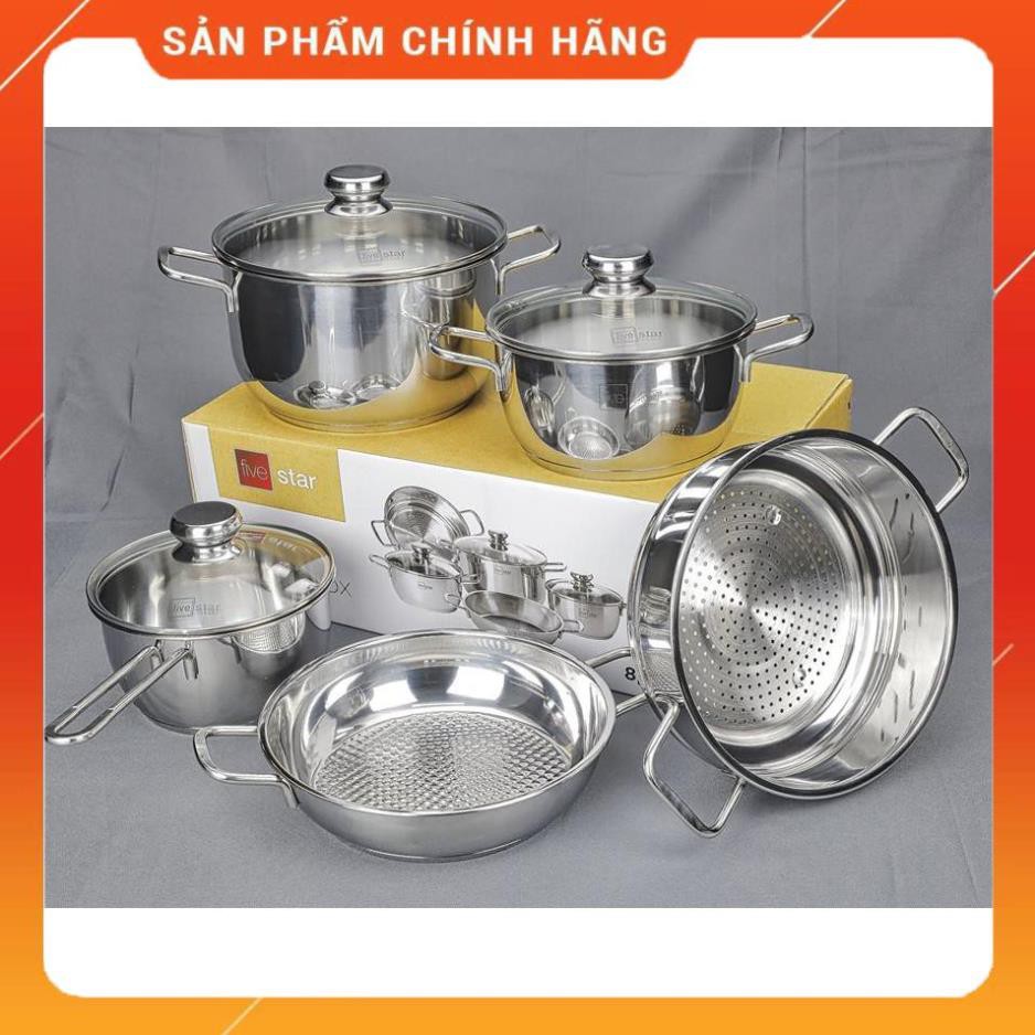 [FreeShip]  Bộ nồi inox Fivestar 5 chiếc 3 đáy vung kính, Hàng chính hãng - Bảo hành 5 năm