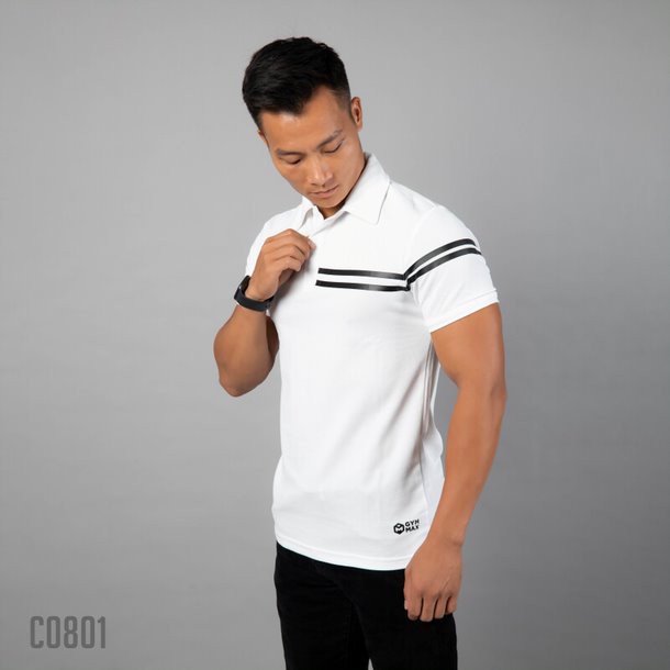 Áo ngắn tay có cổ - Áo polo 3 vạch trắng ngực cao cấp Gym Max c0801