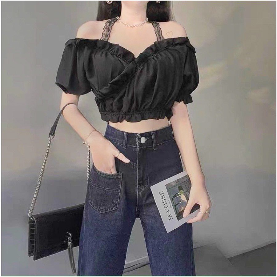 Áo Croptop Kiểu Nữ Voan Đắp Chéo Phối Ren Siêu Xinh Nữ Tính - AK009 | bear.story
