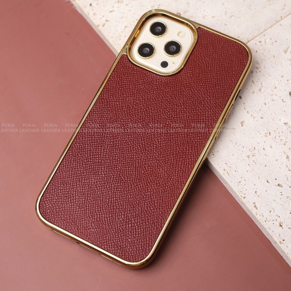 Ốp da thủ công Epsom Viền Gold dành cho IPhone 14/14Plus/14Pro/14Promax/13/13Pro/13Promax/12/12Pro/12Promax ODTC104