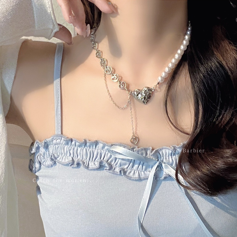 Vòng cổ Đính Ngọc Trai Hình Trái Tim Phong Cách Hàn Quốc Sang Trọng