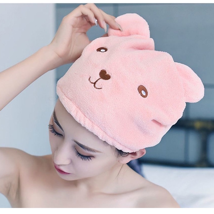 Mũ tắm trùm đầu thấm hút nước nhanh khô phong cách hoạt hình dễ thương