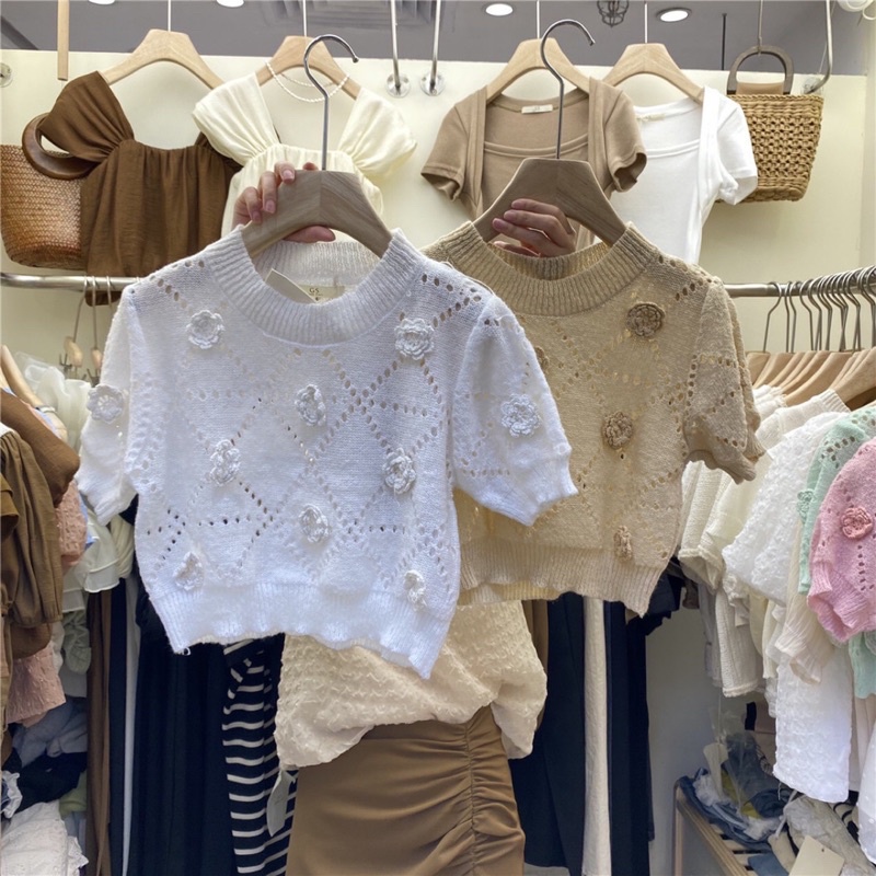 💥 Áo Len Mongtoghi Hoa Nổi Croptop Siêu Hót 💥