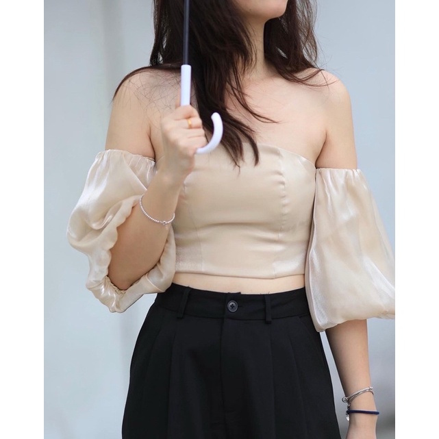 Áo croptop nữ trễ vai cúp ngực organza RUCHAN