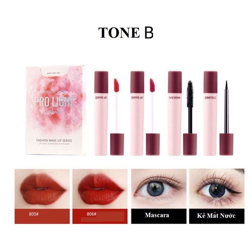 Set Trang Điểm Cá Nhân 4 Món Hengfang No.H7052 Pro Light Beauty Gồm 2 Son Kem + 1 Kẻ Mắt + 1 Mascara