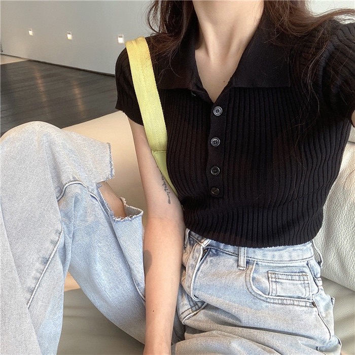 Áo Crotop Polo Thun Gân Ôm Body Siêu Đẹp Phong Cách Hàn Quốc (ảnh thật) - HAMAN