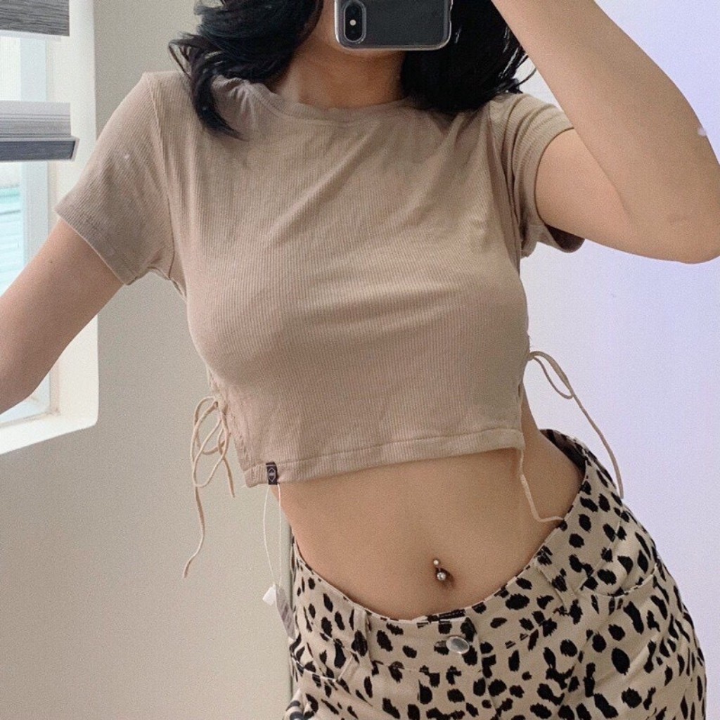Áo Croptop Nữ Trơn Basic Buộc Dây Hai Bên GenY Áo Kiểu Nữ Cổ Tròn Chất Thun Gân Mịn Siêu Xinh | BigBuy360 - bigbuy360.vn