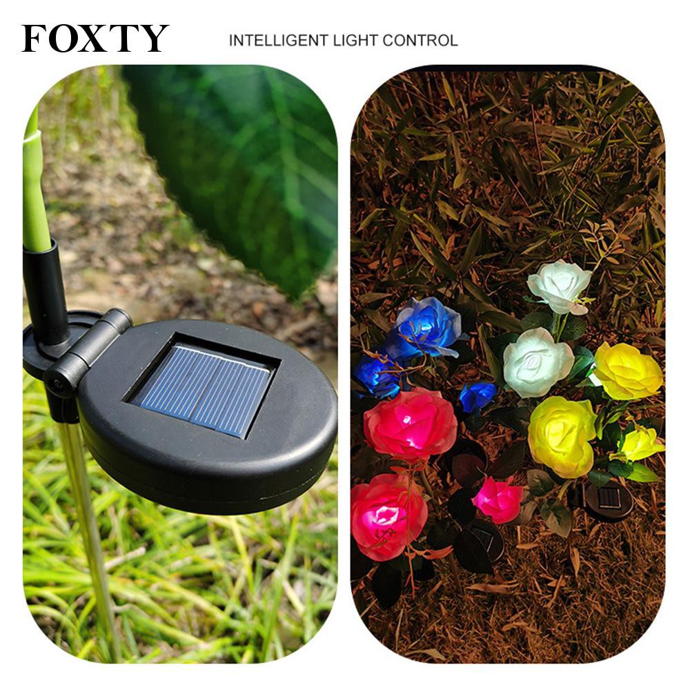 foxty 3 LED Solar Power Waterproof Flower Rose Light Outdoor Garden Path Yard Lawn Lamps Decor Stake Lights Vintage