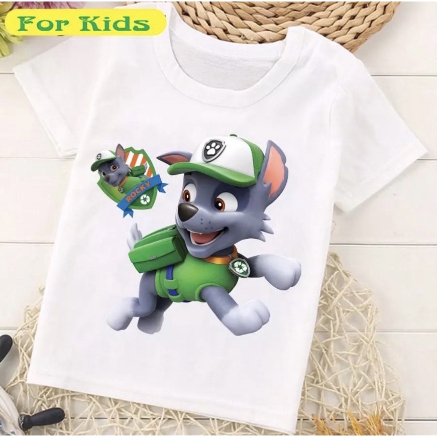 Áo thun trắng AF KID in hình Chó cứu hộ cho bé trai bé gái Chất cotton giấy cao cấp siêu mềm siêu mát