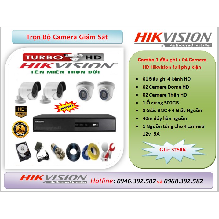 Combo bộ đầu ghi Camera Hikvision 7104HGHI-F1 +4 Camera HD