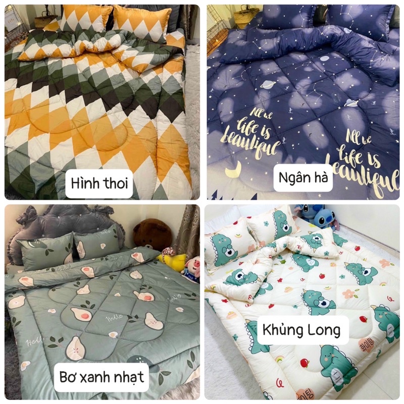 [Có video quay thật] BỘ CHĂN PHAO GA GỐI COTTON POLY 5 MÓN, Bộ chăn phao dày dặn, Bộ chăn phao cao cấp, chăn phao giá rẻ | BigBuy360 - bigbuy360.vn