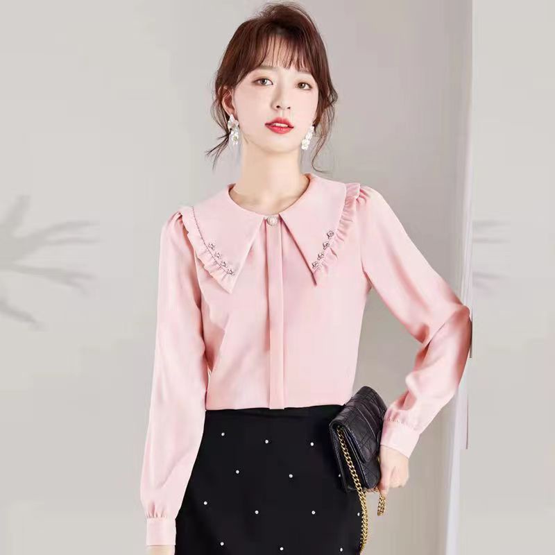 Áo Kiểu Vải Voan Tay Dài Cổ Lớn Thời Trang Thanh Lịch Dành Cho Nữ