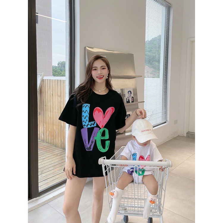 Áo Thun Gia Đình Dáng Dài Fom Rộng In Chữ LOVE MÀU