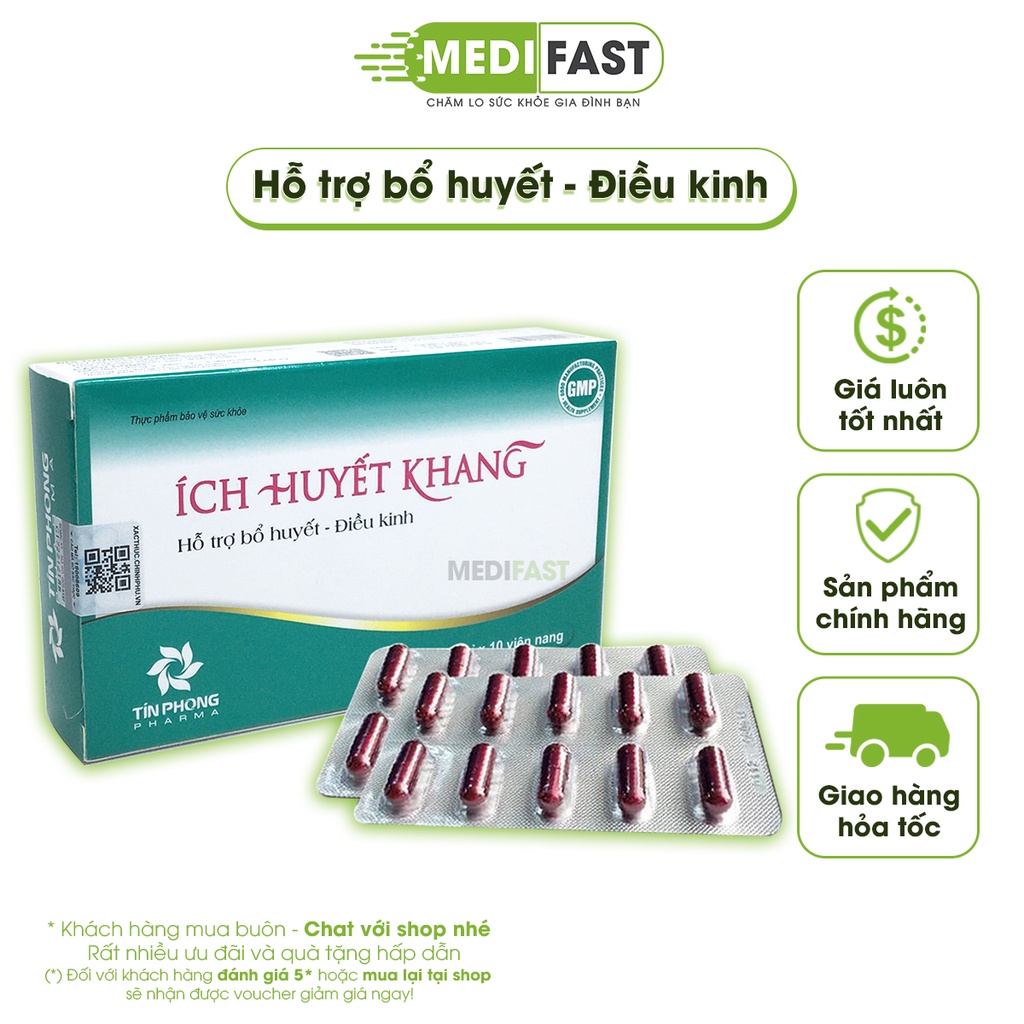 Ích Huyết Khang Hộp 30 viên - Hỗ trợ ổn định kinh nguyệt, giảm đau bụng kinh từ Ích mẫu, Ngải cứu, Đương quy