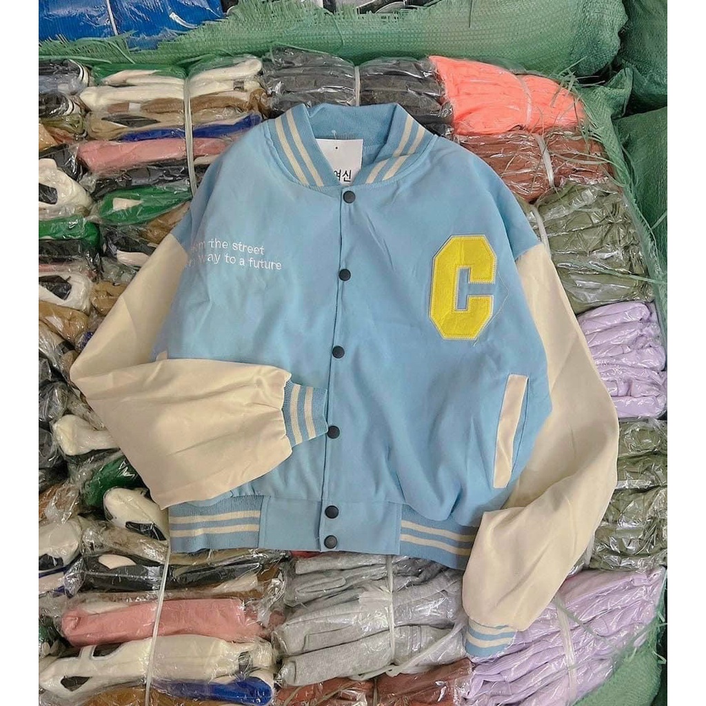 Áo khoác bomber da lộn from crop thời trang Thêu C cùng gam màu siu đẹp