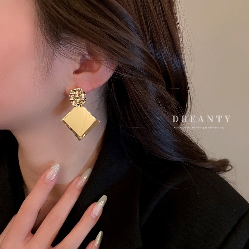 Bông Tai Mạ Bạc 925 Hình Vuông Đính Kim Sa Độc Đáo Phong Cách Retro