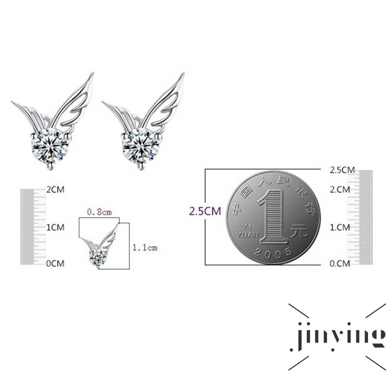 GETNOIVAS Khuyên tai mạ vàng trắng hình đôi cánh đính đá xinh xắn