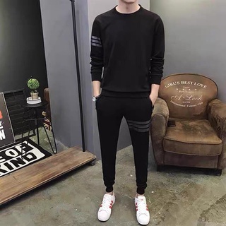 Bộ nỉ nam cổ tròn 3 vạch, bộ thu đông nam chất nỉ dày dặn - BD54
