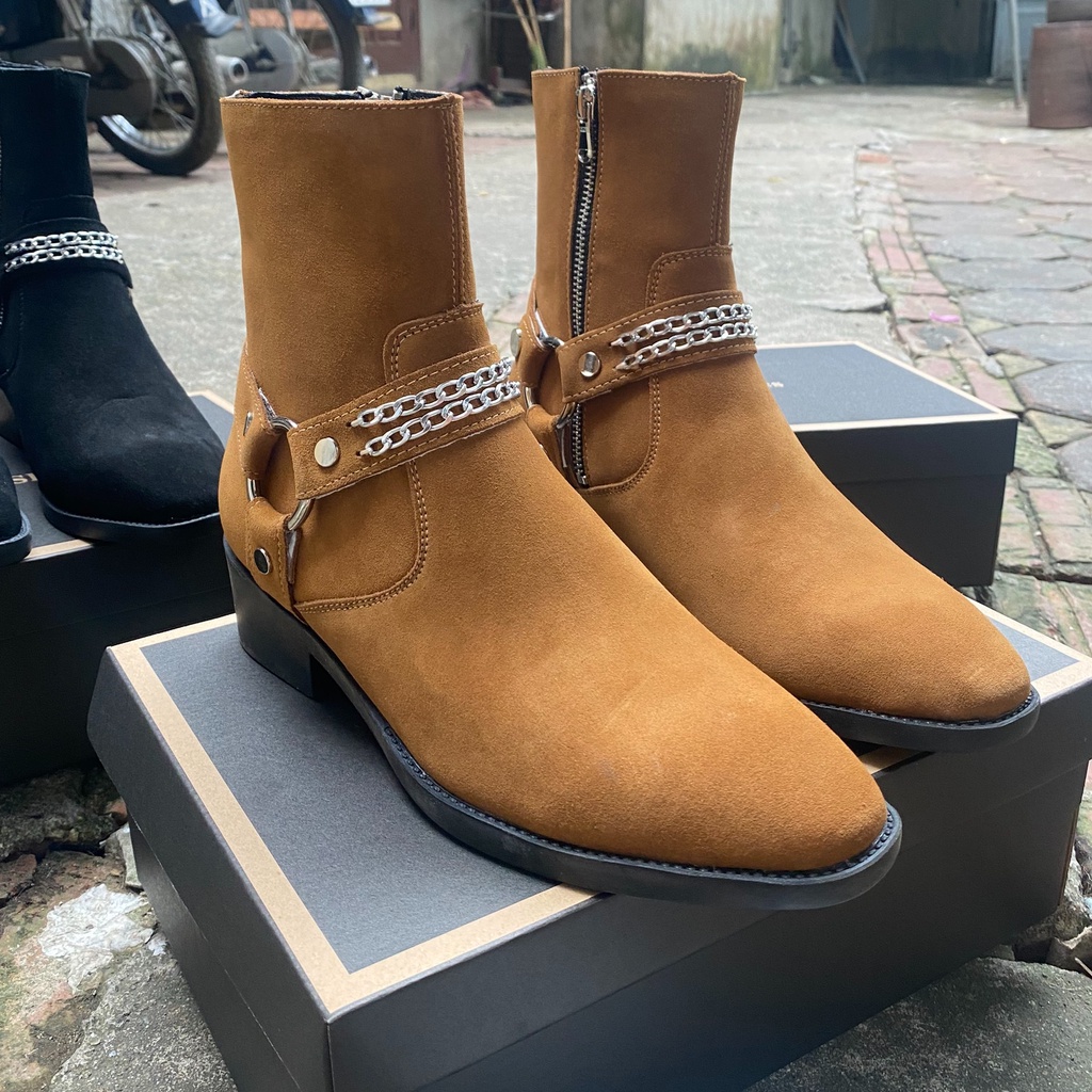 giày bốt Harness Boots da bò vàng bò - giày boot harness boot da bò - giày boot cao cổ nam