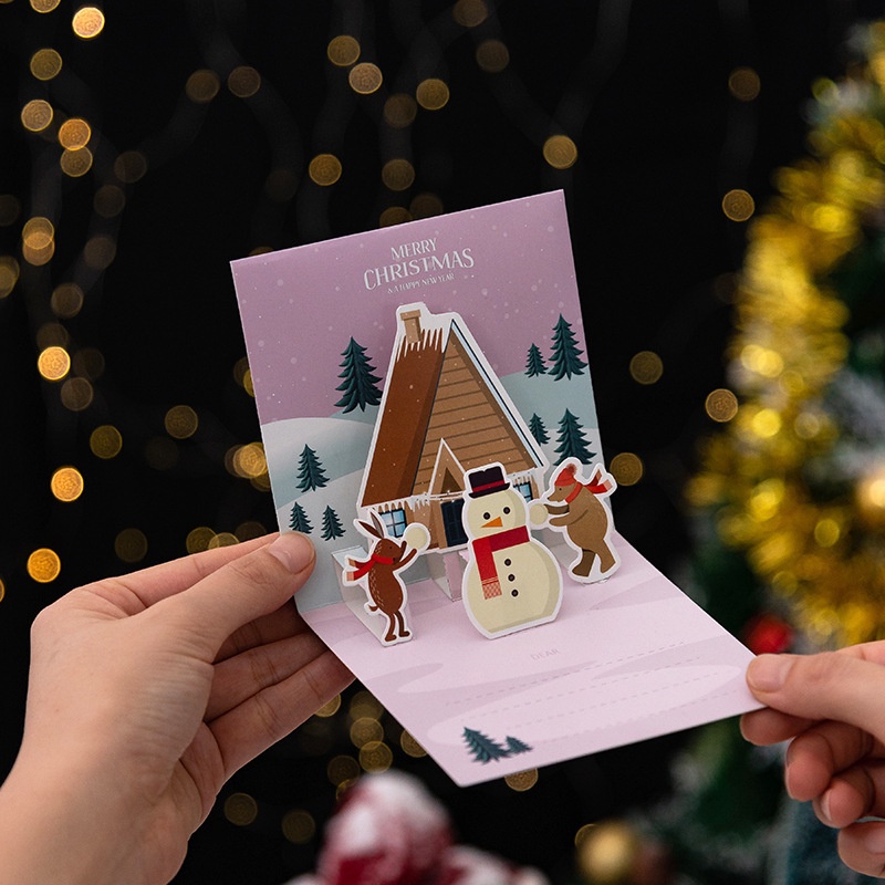Thiệp mừng Giáng sinh họa tiết bật hình người tuyết/ông già Noel 3D cho gia đình và bạn bè