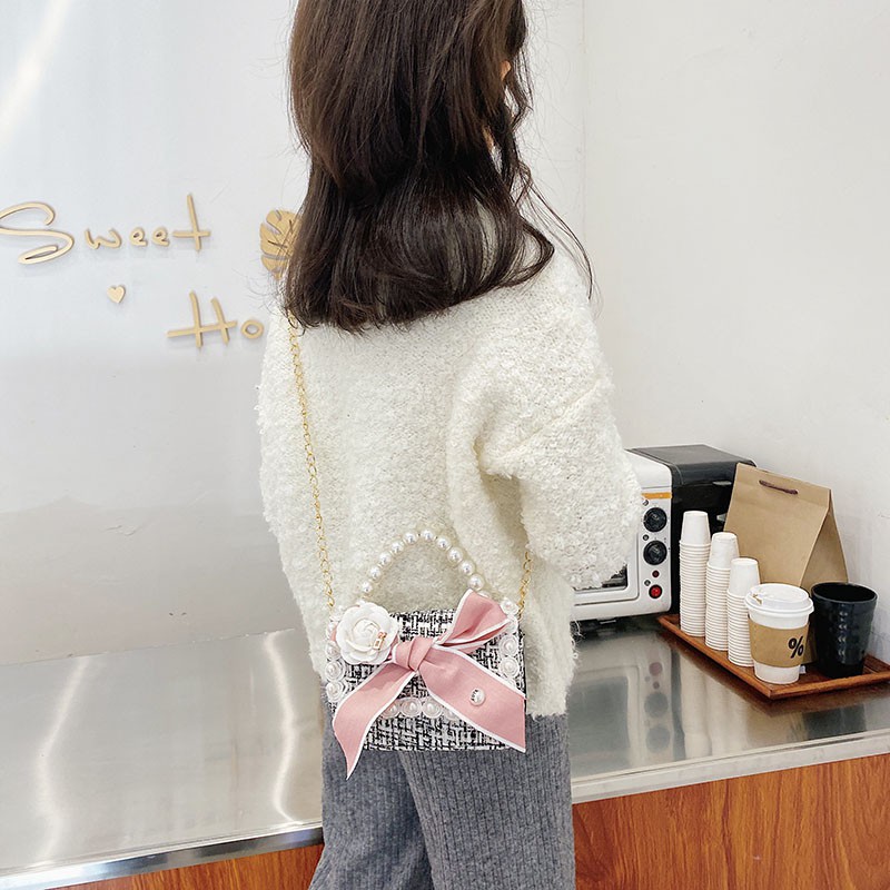 Túi đeo chéo đính hạt ngọc trai nhân tạo dễ thương đáng yêu dành cho bé gái