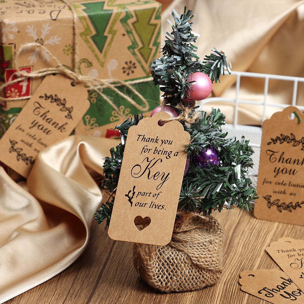 48 Thẻ tag bằng giấy kraft màu nâu in chữ Thank You có dây thừng dùng đóng bao bì DIY