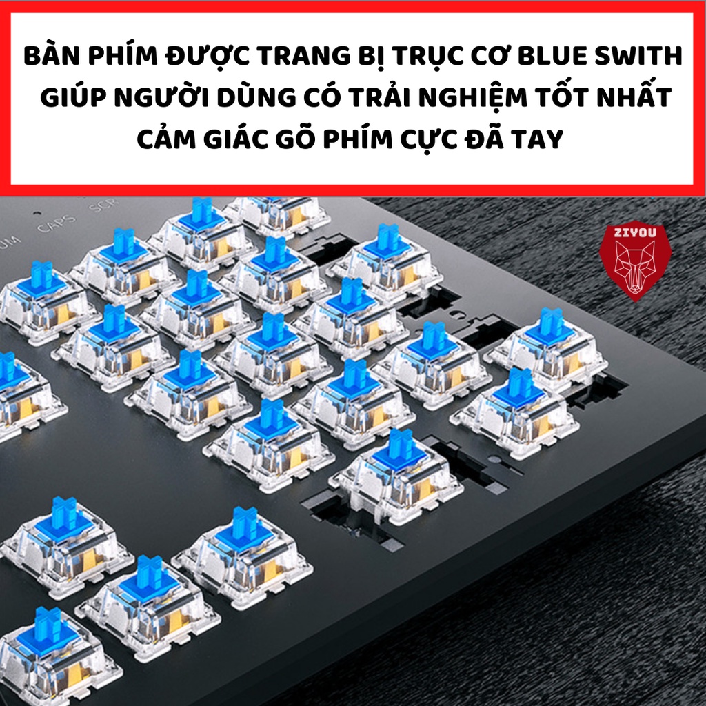 Bàn phím cơ máy tính ZIYOU H650 PRO GAMING có 10 chế độ led RGB cực đẹp đầy đủ 104 phím cho máy tính, pc, laptop