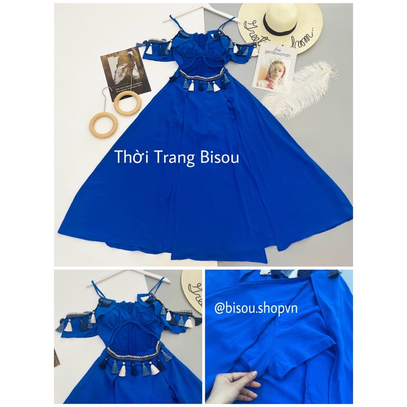 Đầm maxi thổ cẩm boho vintage váy xẻ tà sexy trễ vai tua rua xoè đẹp rẻ sống ảo