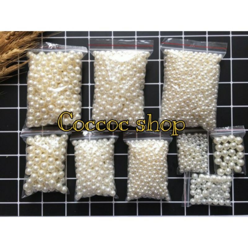50gam hạt cườm nhựa có lỗ. ko lỗ nhiều size 4-6-8-10-12-14-16 ly