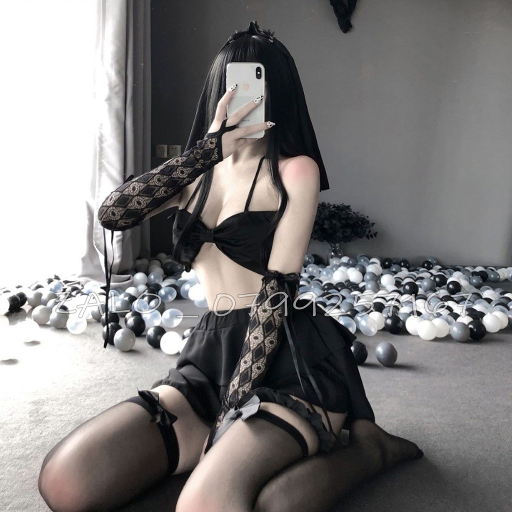 Đồ ngủ cosplay sexy cô dâu kèm chùm đầu và bao tay