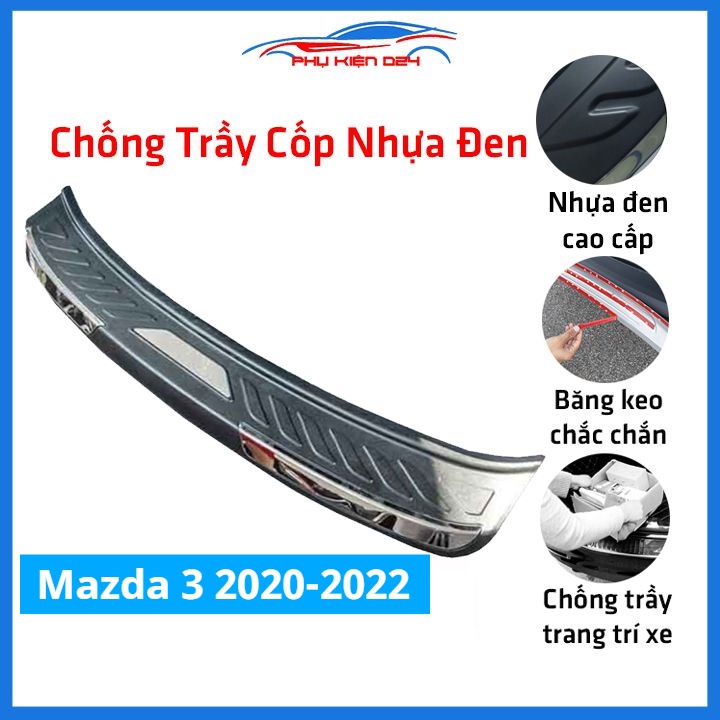 Ốp chống trầy cốp ngoài nhựa đen Mazda 3 2020-2021-2022 hàng loại 1 dán cốp sau chống xước trang trí xe