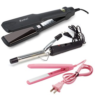 COMBO Máy là duỗi tóc 4 mức nhiệt KEMEI 329 + Máy làm xoăn mini + Máy dập xù mini
