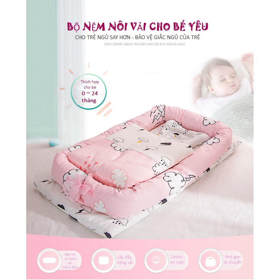 Nệm nôi mềm gối vải cotton 100% dành cho trẻ sơ sinh