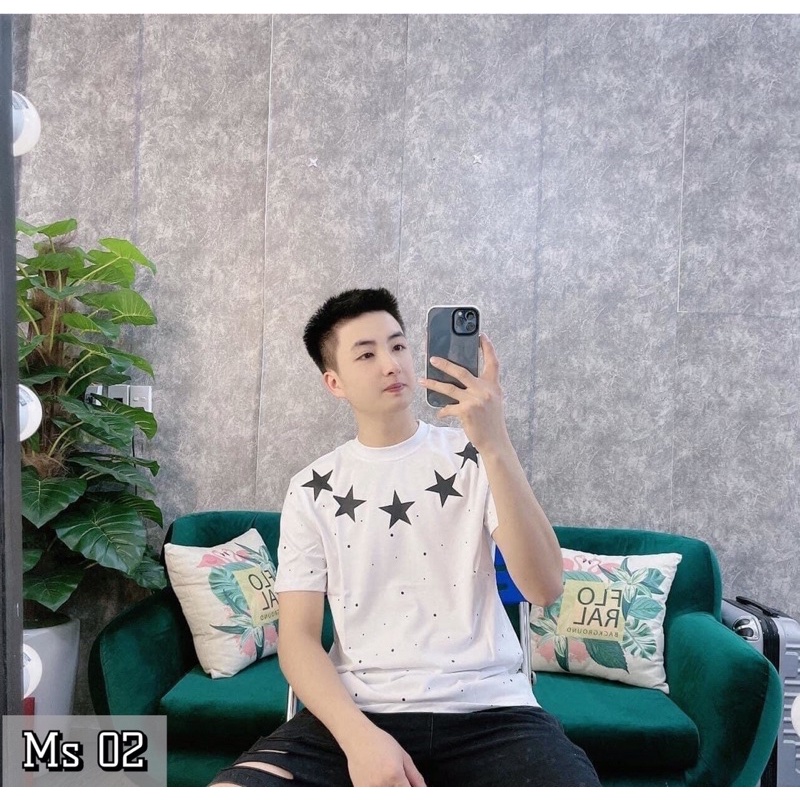 Áo cộc cổ tròn nam, áo phông Lv, sao chất cotton mịn