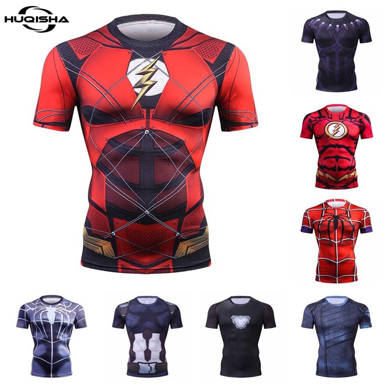 Áo thun HUQISHA tay ngắn vải nhanh khô in hình Flashman 3D thời trang mùa hè cho nam