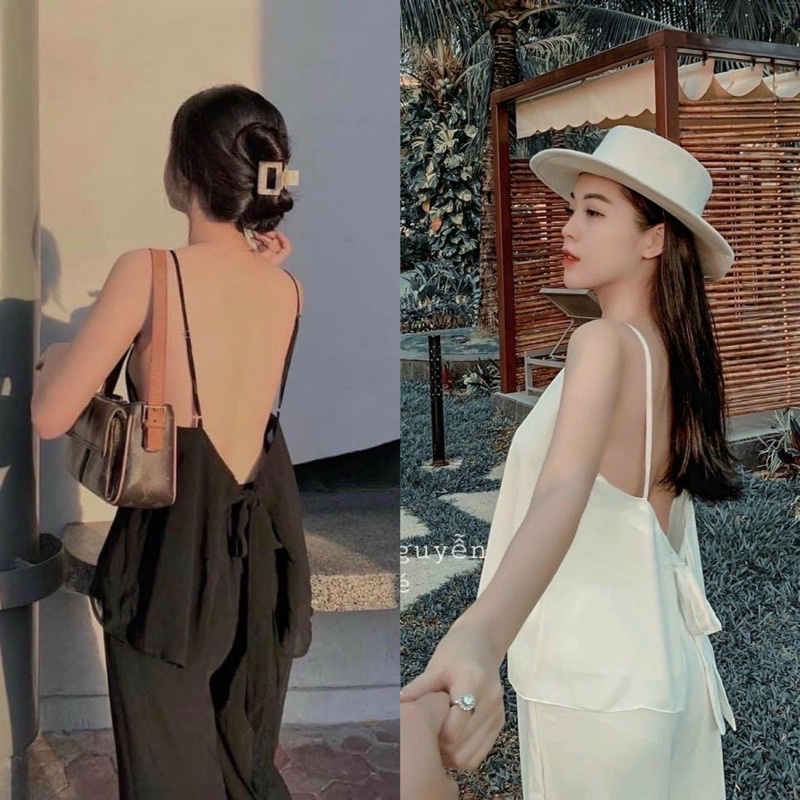 Có Mút Ngực Set Bộ Áo đũi 2 dây quần dài hở lưng