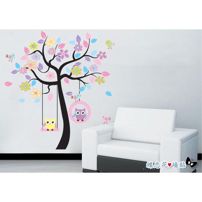 Tranh decal chim non chơi xích đu