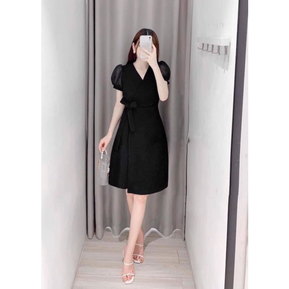 đầm Bigsize thiết kế Mit Design 40kg_120kg mẫu cổ tim chồng tay bồng nơ eo mặc đi làm,đi dự tiệc đều xinh