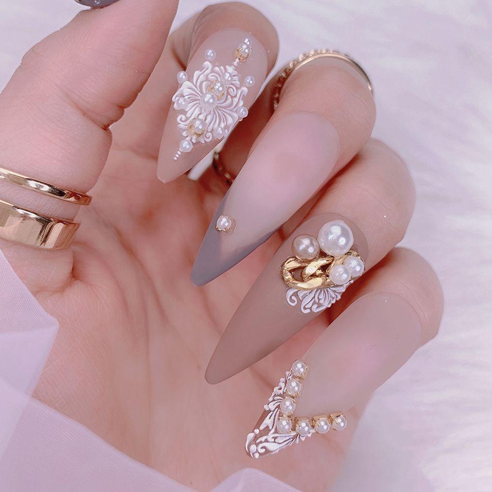 Miếng Dán Trang Trí Móng Tay Màu Trắng Phối Ren DIY