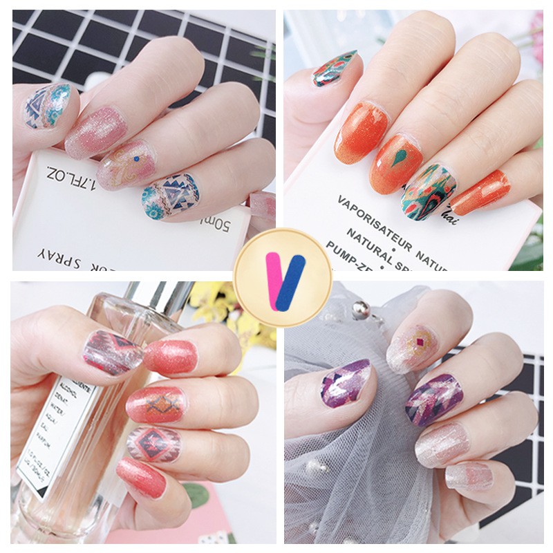 Bộ sticker dán móng tay trang trí 3D thổ cẩm