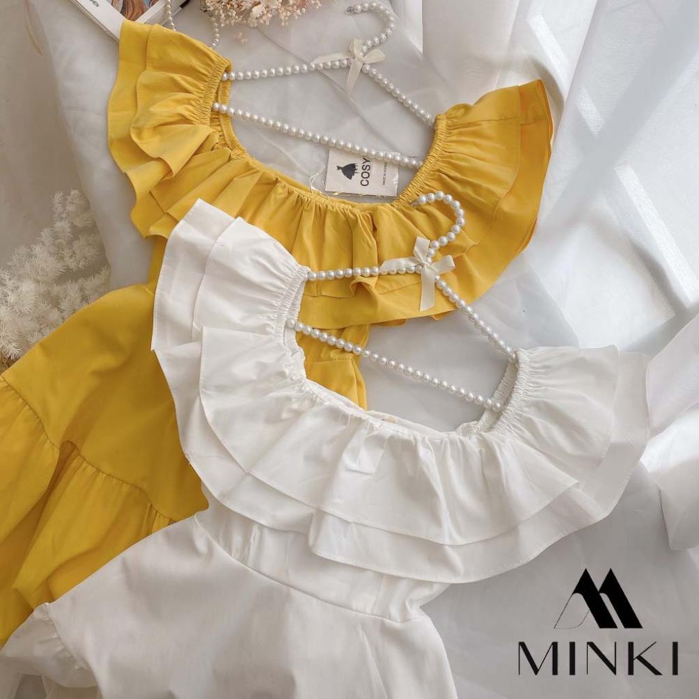 [NEW2022] ĐẦM VÀNG TRẮNG BẸT VAI - CHẤT LIỆU CAO CẤP - MÀU TRẮNG , VÀNG | BigBuy360 - bigbuy360.vn