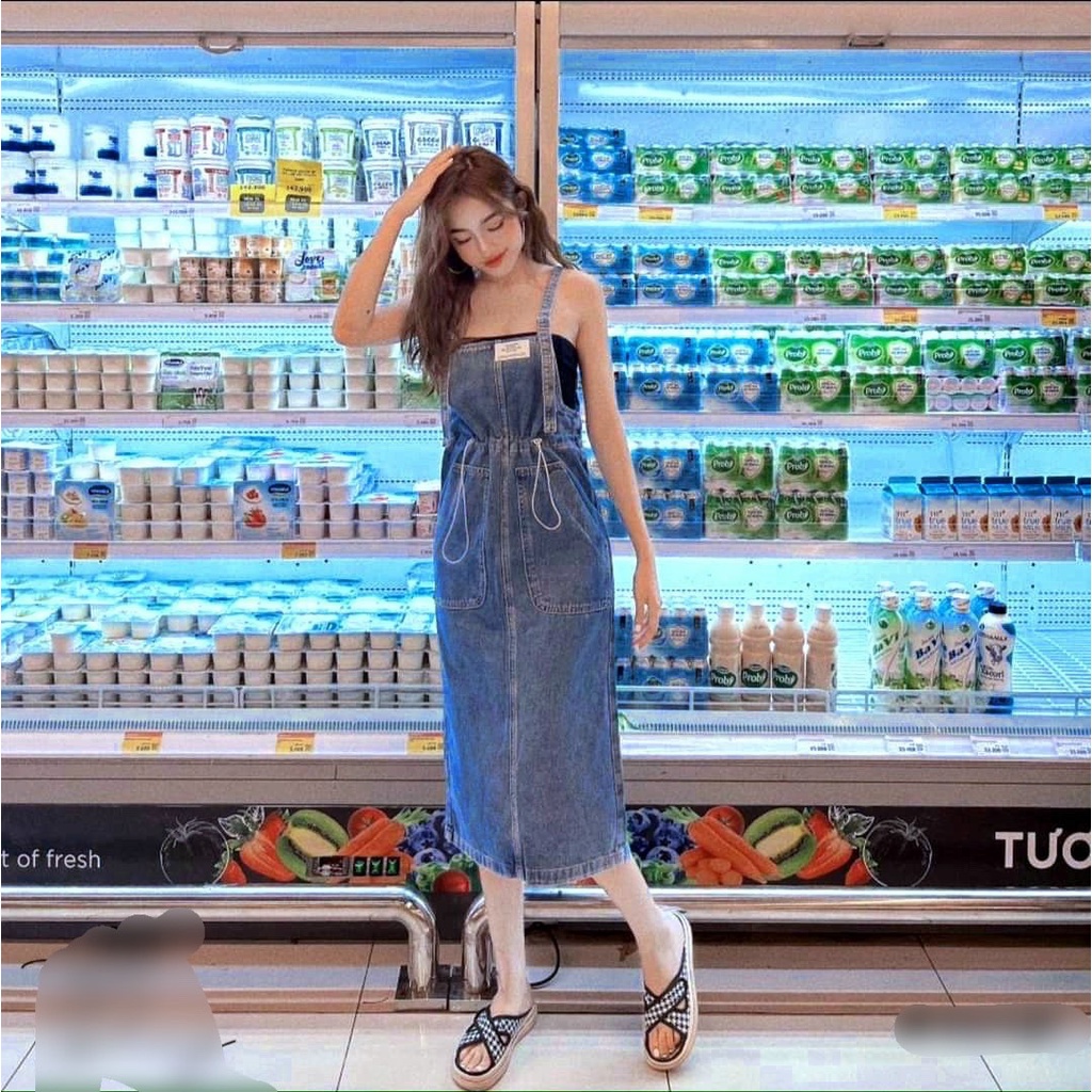 Váy bò nữ 2 dây, váy yếm bò nữ dây rút