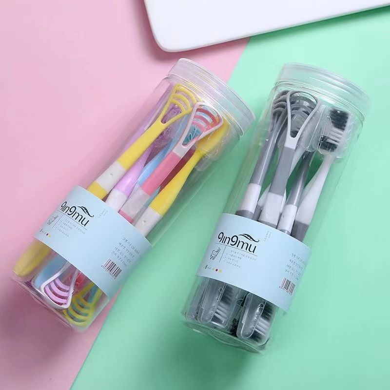Set 8 bàn chải đánh răng 2 ĐẦU sạch răng, cạo lưỡi tiện lợi ( 8 chiếc)